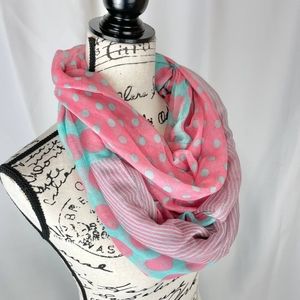 Nwt Mademoiselle pink and teal dot infinity scarf
